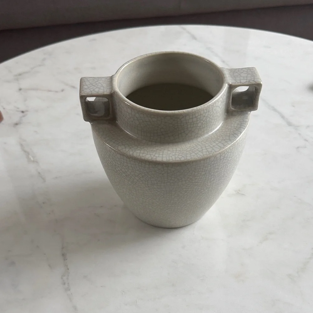 Crackle Glazed Ceramic Vase in Light Gray